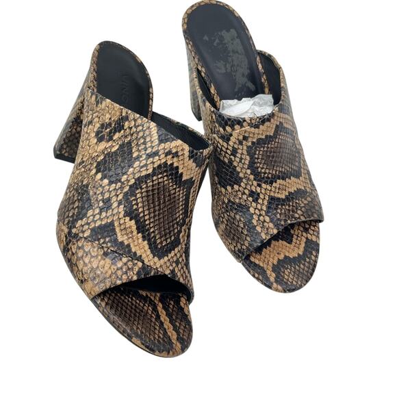 Vince Heath Leather Snake Print Cross Over Strap Casual Mule Sandals - Picture 1 of 11